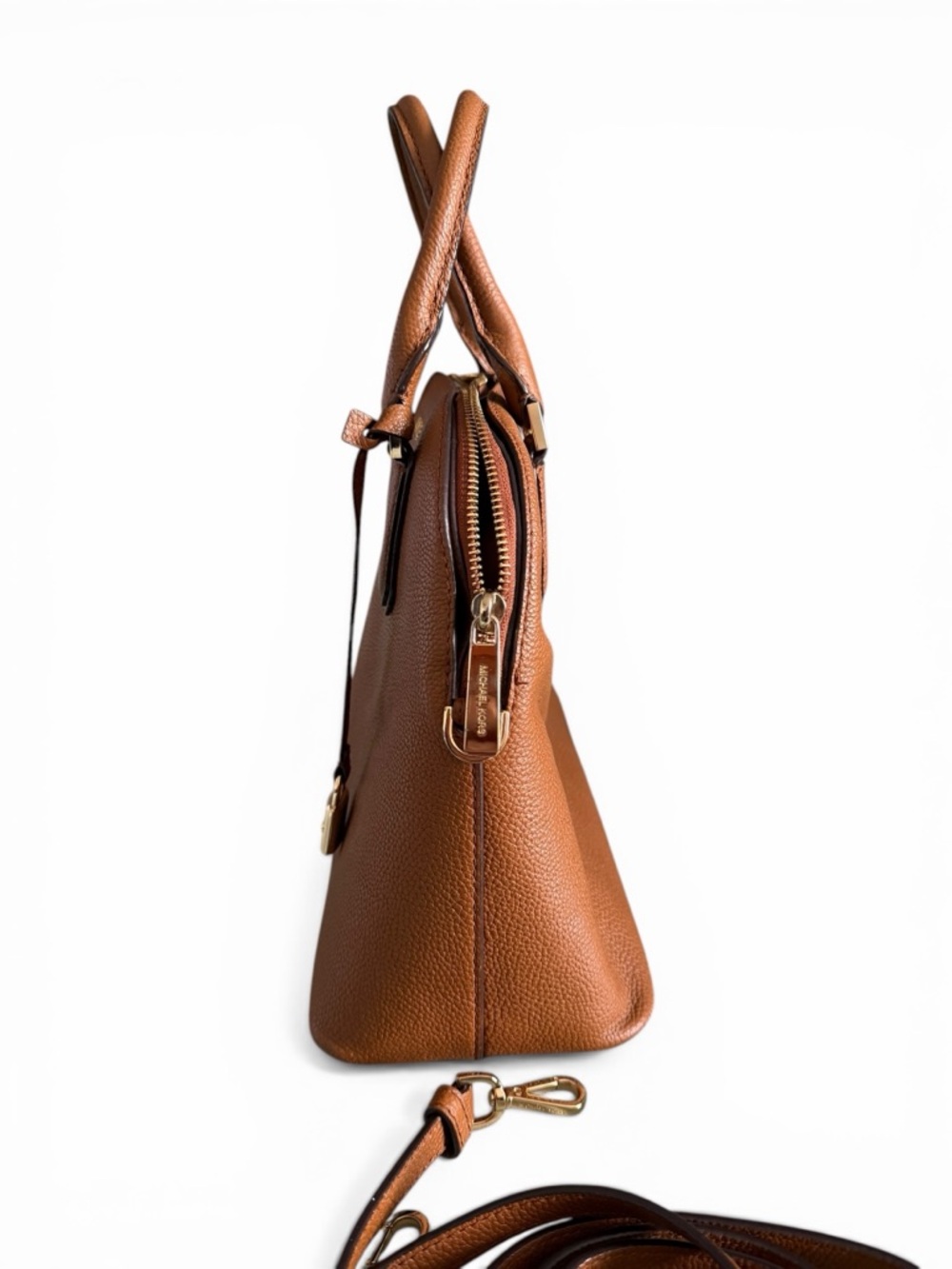 Michael Kors Cognac Brown Pebbled Leather Satchel with Detachable Strap - Picture 5 of 11